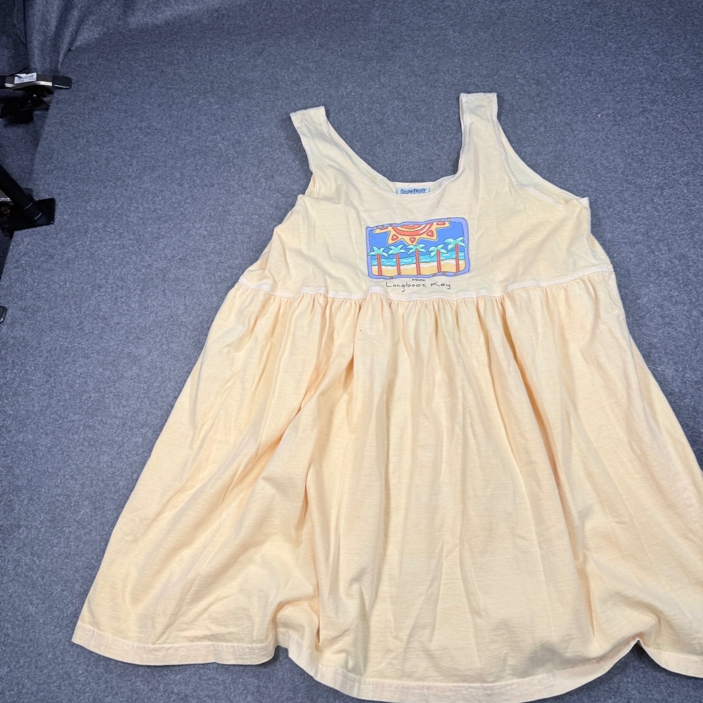 Vintage Ocean Front Longboat Key Florida Yellow Babydoll Dress Large Made in USA